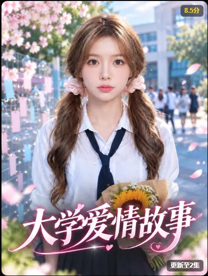 芒果短剧青春校园短剧《大学爱情故事》甜宠题材海报